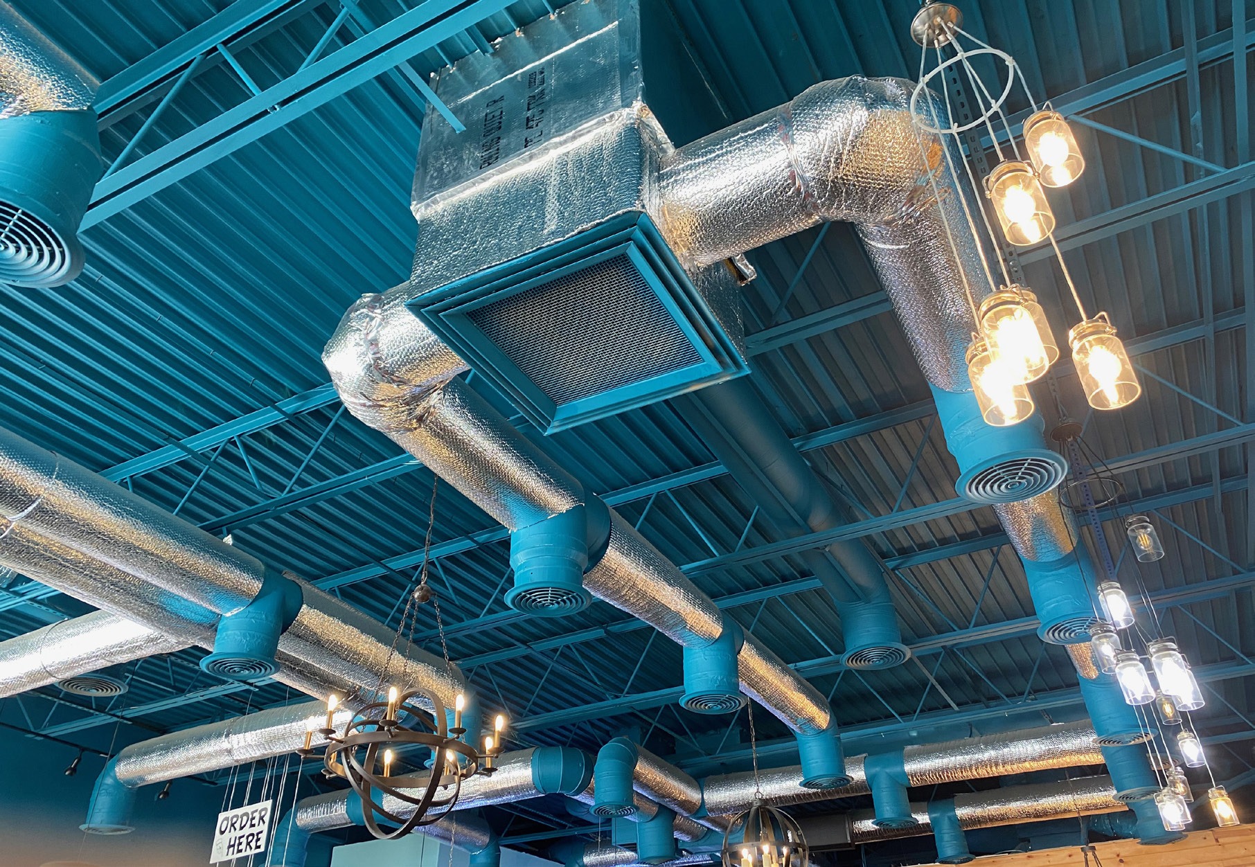 Exposed commercial HVAC ductwork